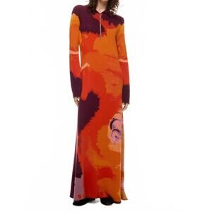 NEW RODEBJER women's clemins art knitted maxi dress in orange
